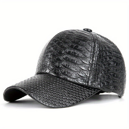 Stylish Crocodile Pattern PU Leather Baseball Cap - Lightweight, Non-Stretch, Hand Washable Street Hip Hop Sun Hat for Everyday Wear