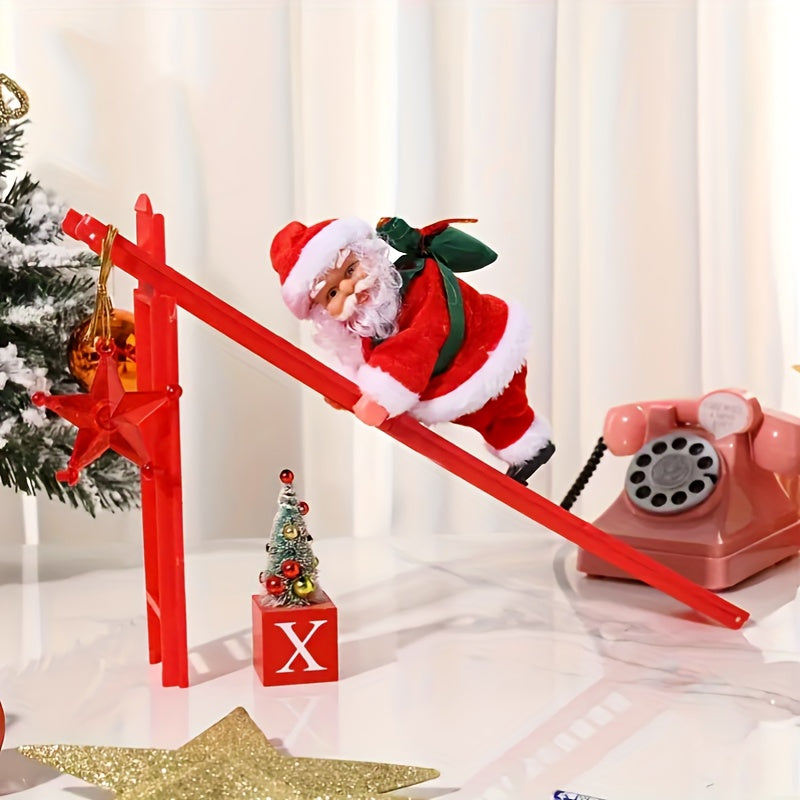 1pc Electric Santa Climbing Up and Down Ladder with Music, Bag of Presents, Tree Holiday Party Home Door Wall Decoration, Christmas Ornament