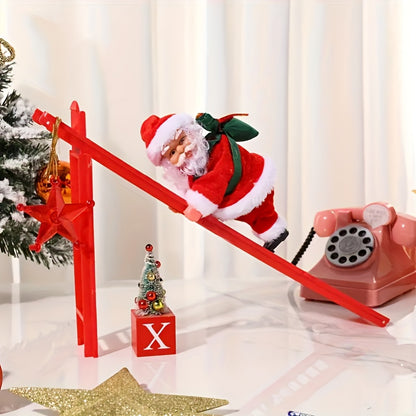 1pc Electric Santa Climbing Up and Down Ladder with Music, Bag of Presents, Tree Holiday Party Home Door Wall Decoration, Christmas Ornament