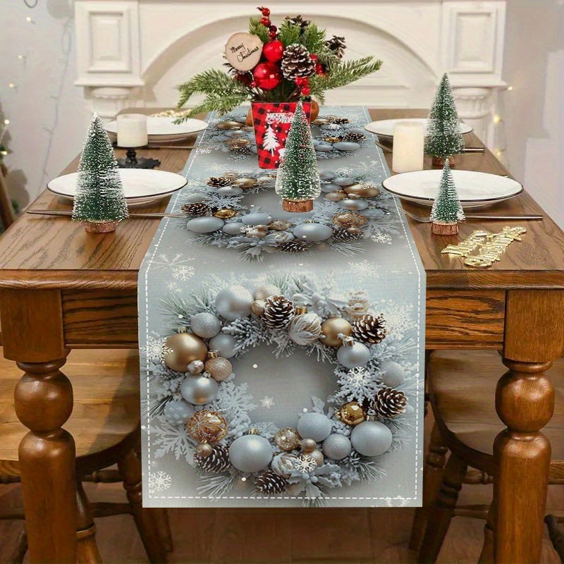 Christmas Table Runner - 72" Rectangular Woven Polyester Table Topper - Holiday Season Home Kitchen Dining Decor - Festive Tablecloth with Elf & Winter Motifs for Christmas Party Decoration