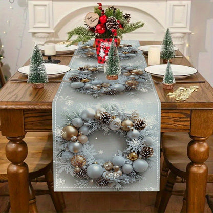 Christmas Table Runner - 72" Rectangular Woven Polyester Table Topper - Holiday Season Home Kitchen Dining Decor - Festive Tablecloth with Elf & Winter Motifs for Christmas Party Decoration