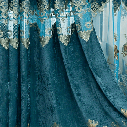 1pc Chenille Hollow Embroidery Curtain, Sunshade Living Room Dining Room Bedroom Blue Curtain, Window Treatment Home Decor