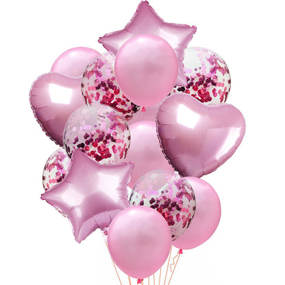 14pcs/set Happy Birthday Balloon Bundle - Stars, Hearts, and Confetti - Rose Golden Helium Balloons for a Festive Party