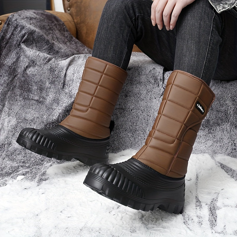 Men's Winter Snow Boots - High Shank, Insulated PU, Rubber Sole, Suitable for All Men