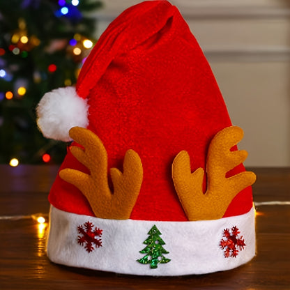 Christmas Santa Hat with Cartoon Design - Polycotton, No Feathers, Hand Wash Only - Festive Party Headwear, Non-Electric Holiday Gift & Decoration for Home and Celebrations