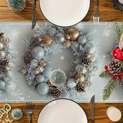 Christmas Table Runner - 72" Rectangular Woven Polyester Table Topper - Holiday Season Home Kitchen Dining Decor - Festive Tablecloth with Elf & Winter Motifs for Christmas Party Decoration