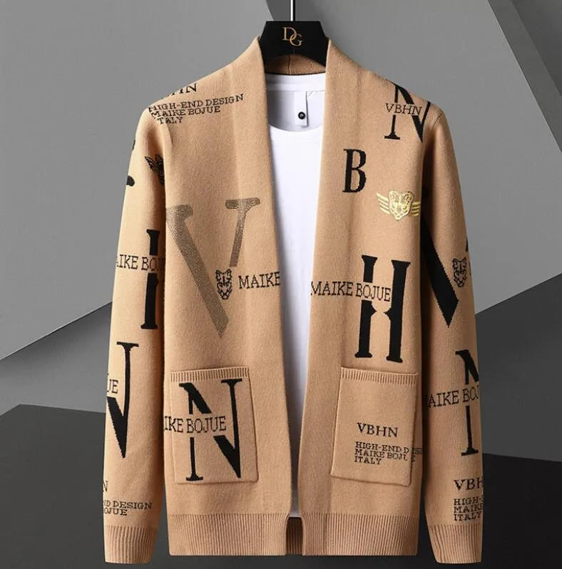 Men's Sweaters  Luxury Rhinestone Cardigan Sweater Men Clothing Hombre Botone Outwear Sweater Hot Drill Letter Printed Jacket