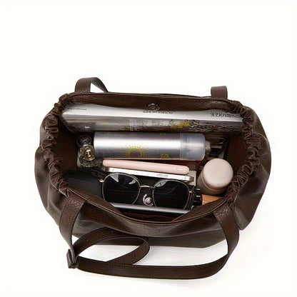 Vintage Chic Large Capacity Tote Bag - Spacious Shoulder Handbag for Women with Classic Designer Style, Durable PU Material, and Versatile Everyday Use - Perfect for Work, School, or Travel