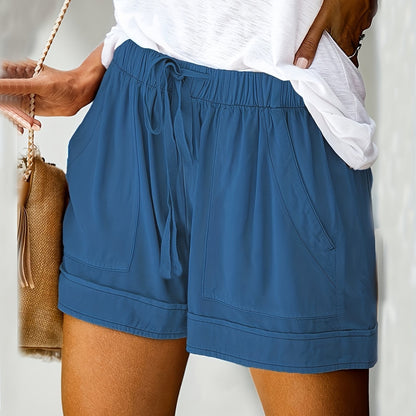 VAKKV Drawstring Elastic Waist Shorts, Casual Comfortable Shorts With Pockets For Summer, Women's Clothing