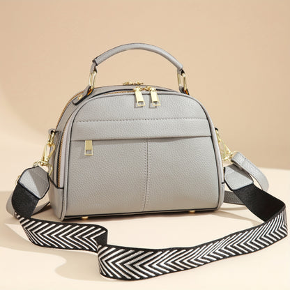 Fashion PU Leather Handbag for Women with Adjustable Zigzag Strap, Elegant Crossbody Tote with Zip Closure and Polyester Lining - Chic Solid Color Top-Handle Bag with Painted Edge (No Pattern, Taizhou)