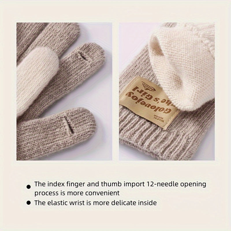 1 Pair Autumn And Winter Knitted Warm Gloves, Women's Outdoor Plus Velvet Thickened Windproof Coldproof Touch Screen Warm Gloves