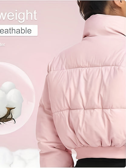 Women's Cropped Quilted Puffer Jacket Long Sleeve Warm Quilted Short Jacket Winter Outerwear Coats