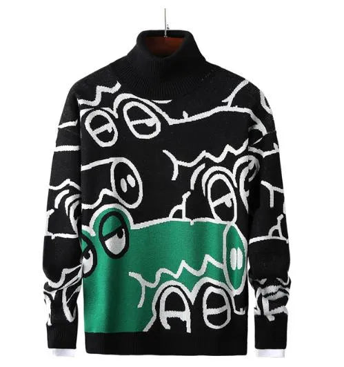 Men's Slim Sweaters Autumn Winter Anime Sweater Men Cute Cartoon Pullovers  Casual Turtleneck Knitted Sweaters Mens Clothing