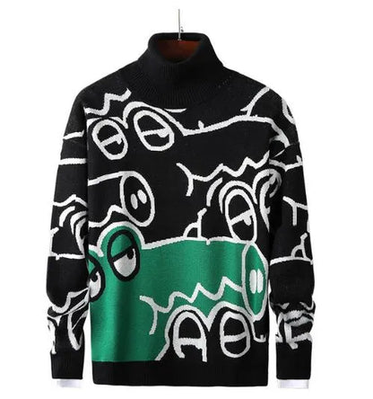 Men's Slim Sweaters Autumn Winter Anime Sweater Men Cute Cartoon Pullovers  Casual Turtleneck Knitted Sweaters Mens Clothing