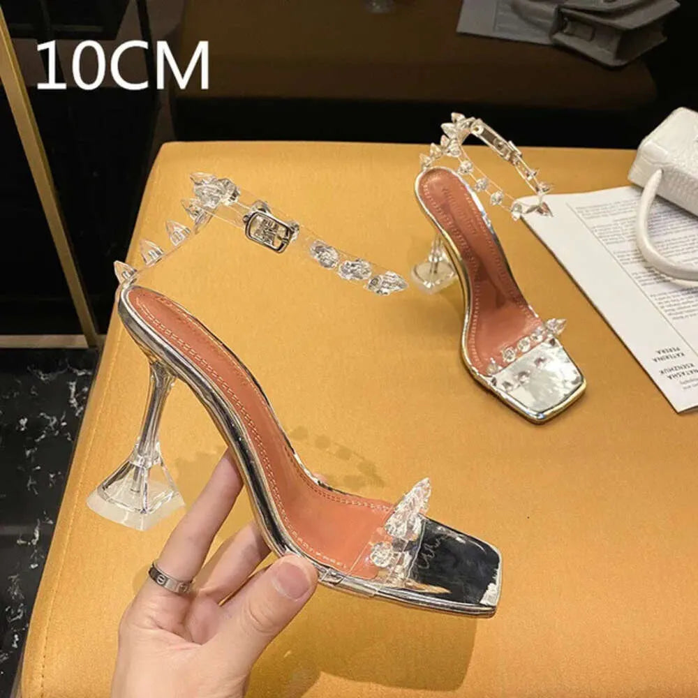 Star Style Rivet Transparent PVC Cup Heeled Women Fashion Stiletto High Heels Summmer Shoes Female Sandals Kq8