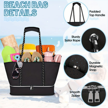 [Fast Arrival] 40L Large Waterproof Sandproof Beach Tote Bag - NUBILY Neoprene Beach Bags For Women With Shoe Compartment and Zipper
