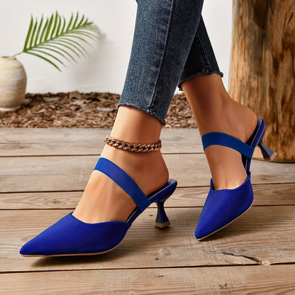Chic Women's Pointed Toe Stiletto Sandals, Versatile Slip-On, Comfort Elastic Band, Low Heel for Daily Elegance (20-35 Words)