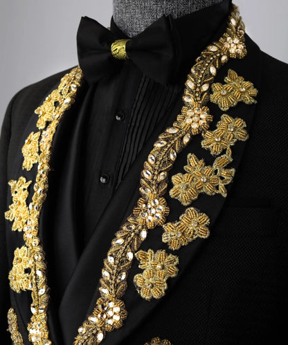 Luxury Groom Wear For Prom Men Wedding Suits Shawl Lapel Jacket Appliques 3 Pcs Custom Made(Blazer+Pants+Vest)