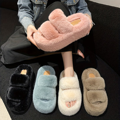 Stylish Double Strap Platform Slippers - Pillow-Soft & Luxurious Plush - Effortless Slip-On - Ultimate Indoor Comfort for Cozy Home Lounging