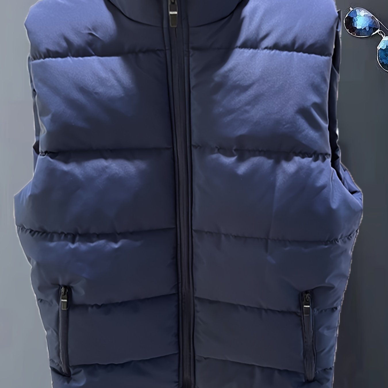 Men's Trendy Solid Puffer Vest, Casual Stand Collar Zip Up Down Vest For Outdoor Fall Winter