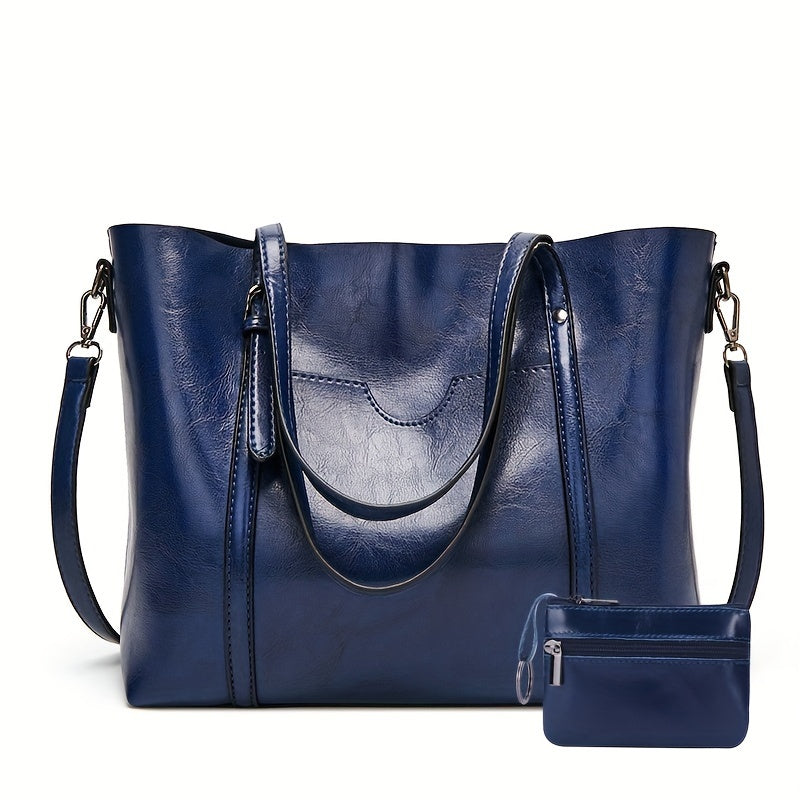 Luxurious Large Capacity Vintage Tote Bag - Women's Fashion Handbag with Soft PU Leather, Removable Strap, Multiple Pockets, and Stylish Design - Perfect for Daily Use and Travel