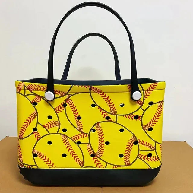 Large Boggs Beach Bag Baseball Summer Rugby EVA Beach Basket Womens Picnic Handbag Hole Waterproof Handbag Shoulder Bag 240529