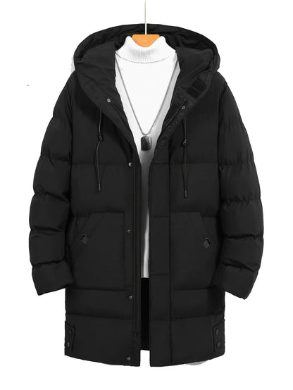Men's Warm Puffer Coat, Casual Slightly Stretch Breathable Hooded Down Jacket For Outdoor Winter