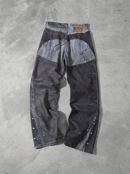 SS24 Straight Casual Button Print, Straight Spray Wash, Loose Men's And Women's AC Style Trendy Jeans, High Street Trend