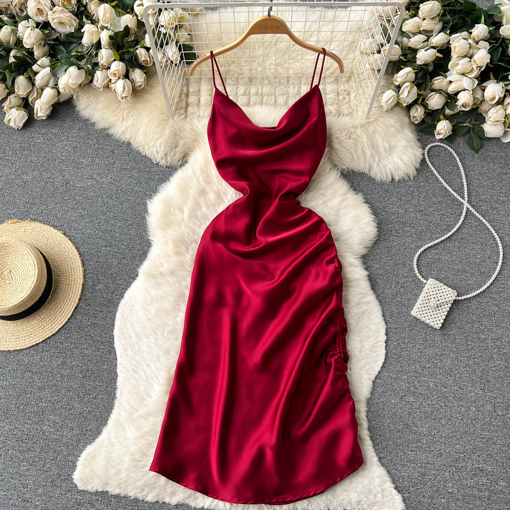 VAKKV Simple Satin Dresses, Fashion Dresses P269