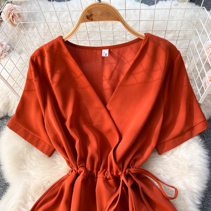 VAKKV Lovely V-neck Short Dress, A-line Girl Fashion Dress P276