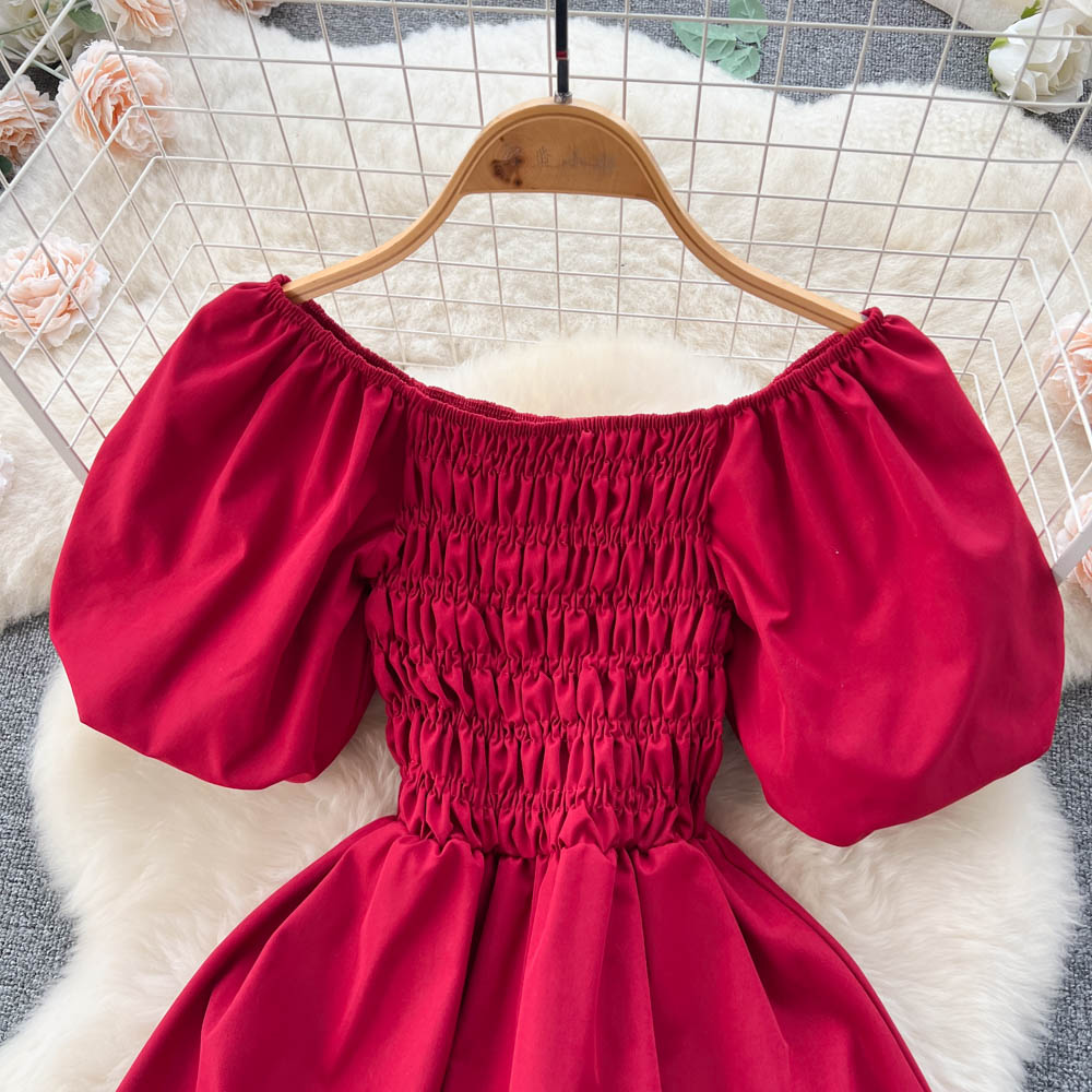 VAKKV Cute Puff Sleeve Dress, A-line Fashion Girl Dress P273