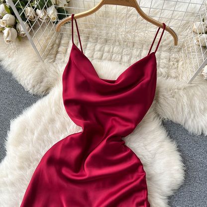 VAKKV Simple Satin Dresses, Fashion Dresses P269