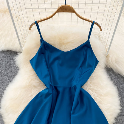VAKKV Simple V-neck Long Dresses, A-line Spaghetti Straps Party Dresses P277