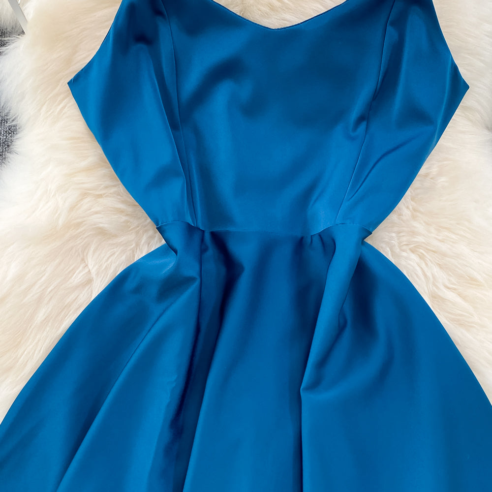 VAKKV Simple V-neck Long Dresses, A-line Spaghetti Straps Party Dresses P277