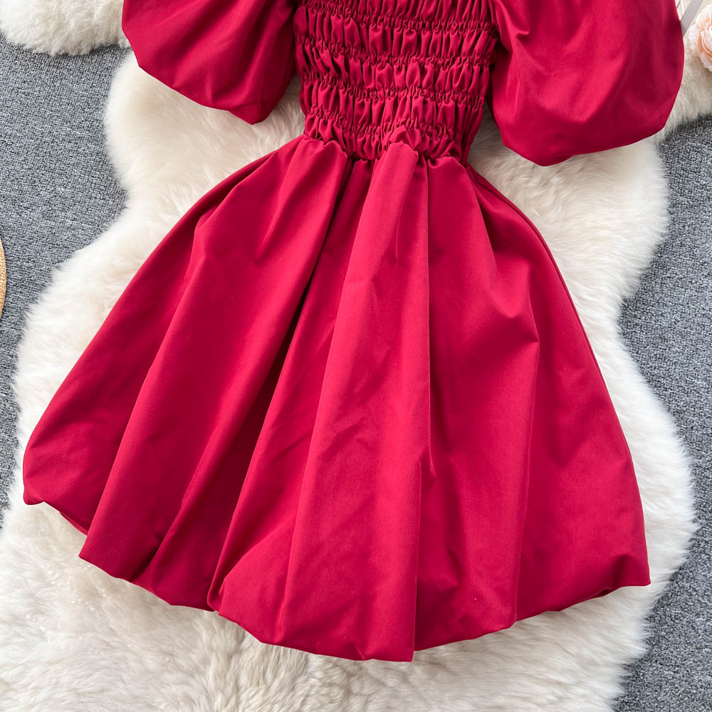 VAKKV Cute Puff Sleeve Dress, A-line Fashion Girl Dress P273