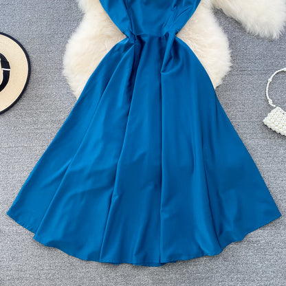 VAKKV Simple V-neck Long Dresses, A-line Spaghetti Straps Party Dresses P277