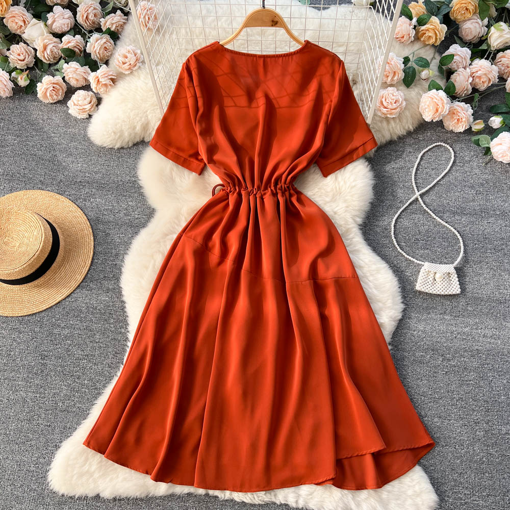 VAKKV Lovely V-neck Short Dress, A-line Girl Fashion Dress P276