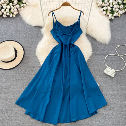 VAKKV Simple V-neck Long Dresses, A-line Spaghetti Straps Party Dresses P277