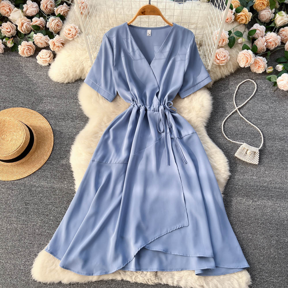 VAKKV Lovely V-neck Short Dress, A-line Girl Fashion Dress P276