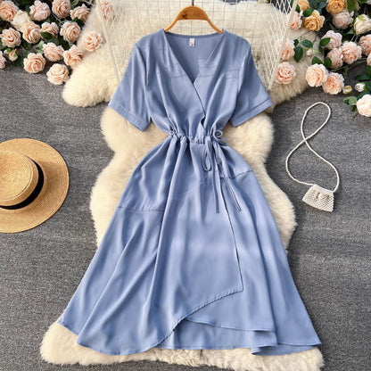 VAKKV Lovely V-neck Short Dress, A-line Girl Fashion Dress P276