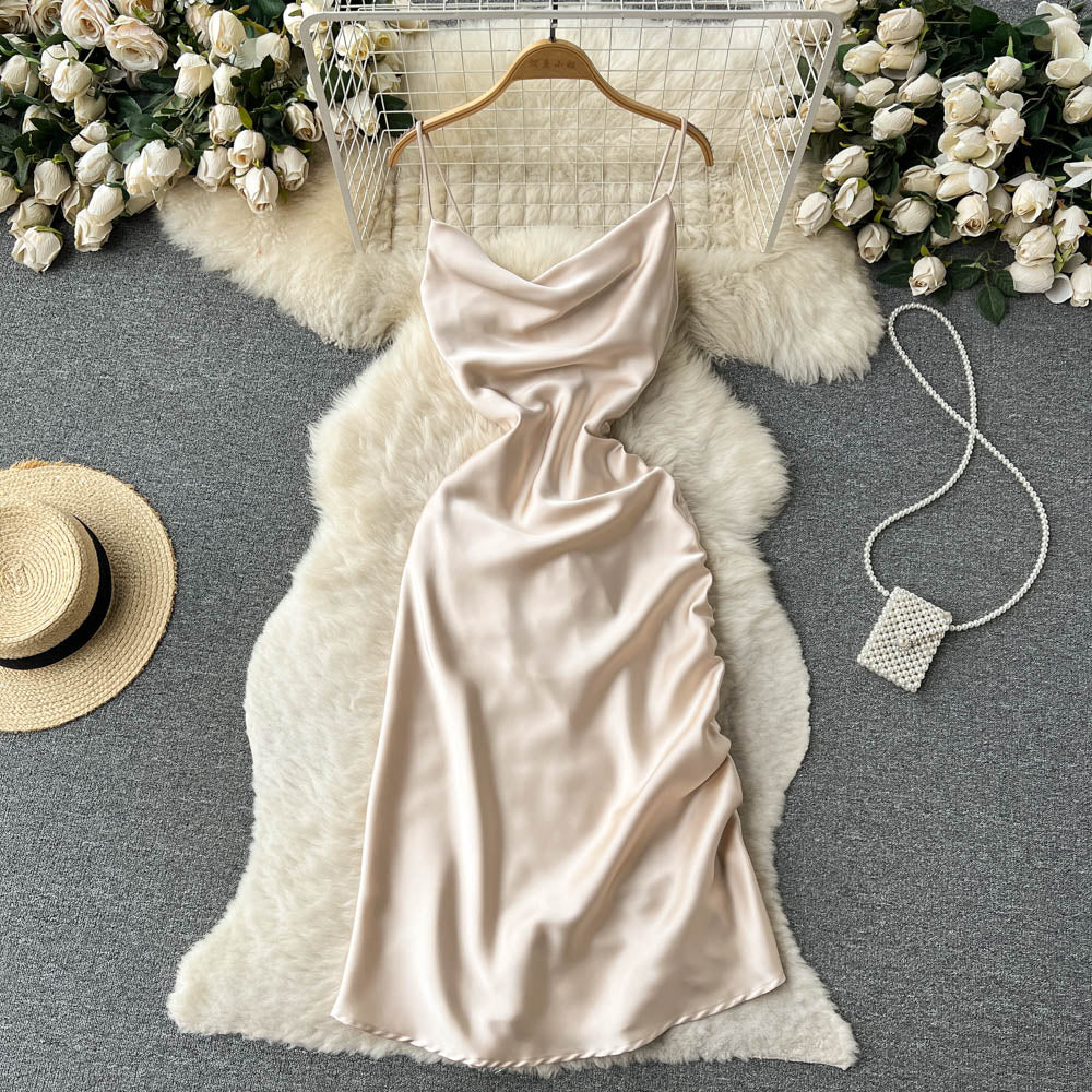 VAKKV Simple Satin Dresses, Fashion Dresses P269