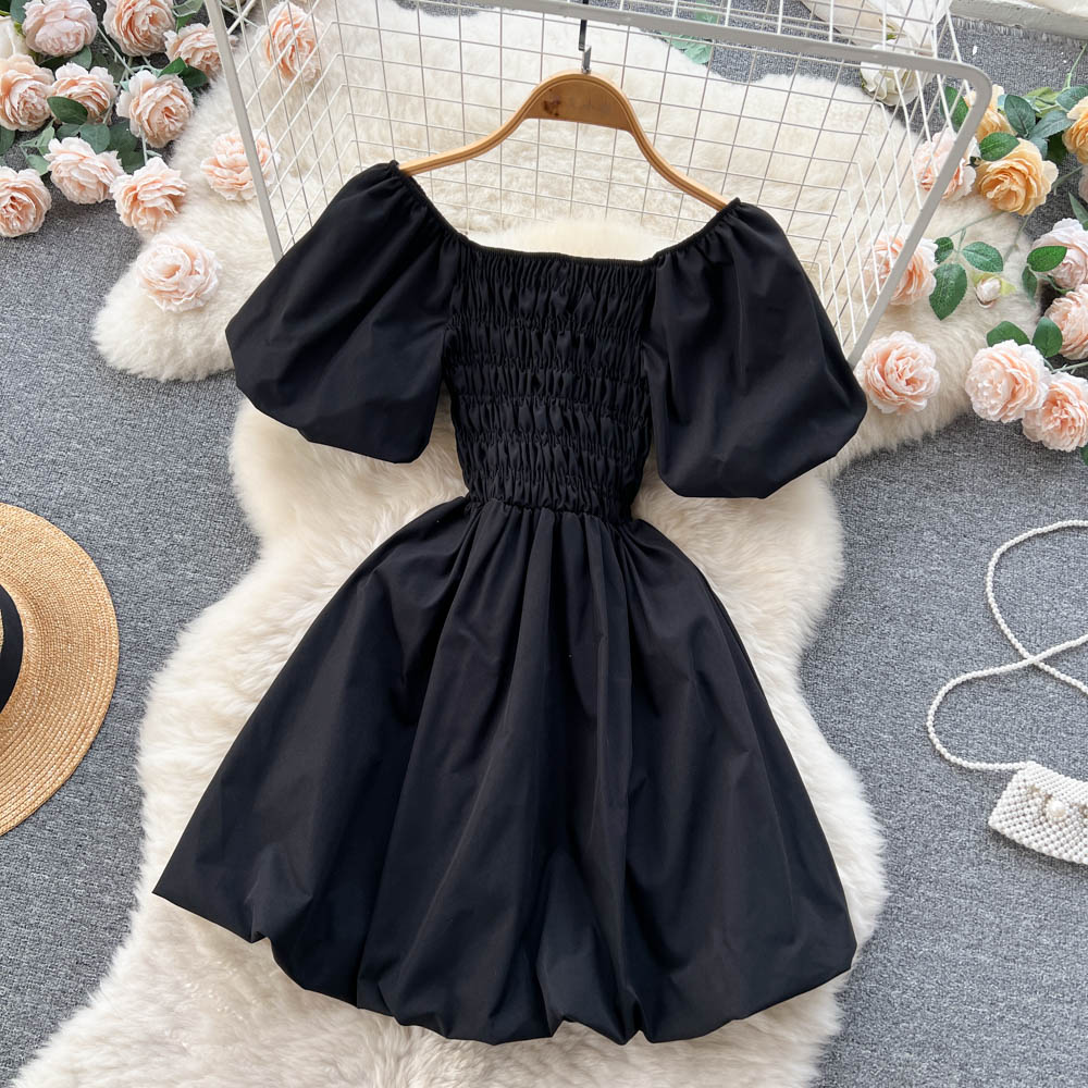 VAKKV Cute Puff Sleeve Dress, A-line Fashion Girl Dress P273