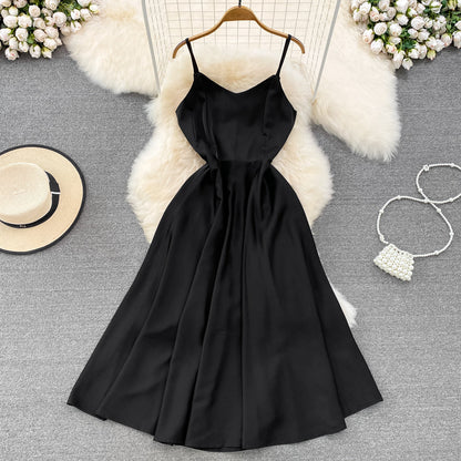 VAKKV Simple V-neck Long Dresses, A-line Spaghetti Straps Party Dresses P277