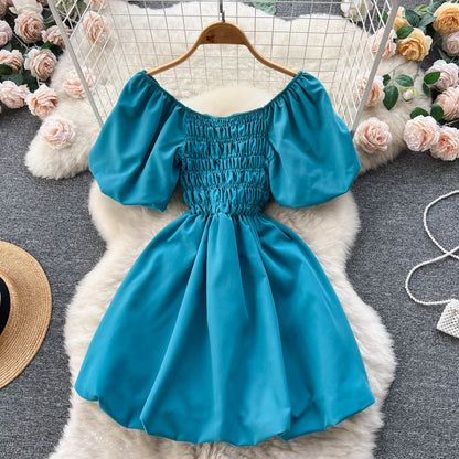 VAKKV Cute Puff Sleeve Dress, A-line Fashion Girl Dress P273