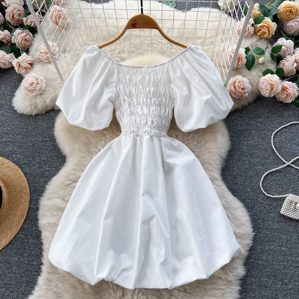 VAKKV Cute Puff Sleeve Dress, A-line Fashion Girl Dress P273