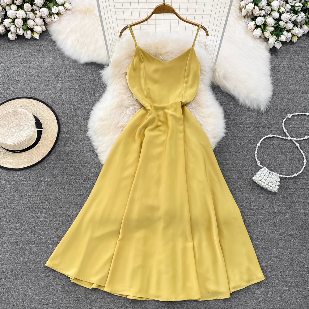 VAKKV Simple V-neck Long Dresses, A-line Spaghetti Straps Party Dresses P277