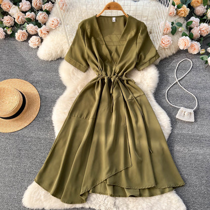 VAKKV Lovely V-neck Short Dress, A-line Girl Fashion Dress P276