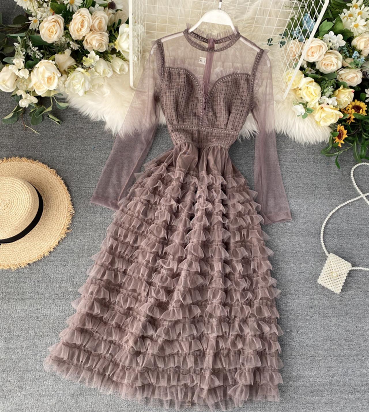 VAKKV Stylish A Line Long Sleeve Dress P261