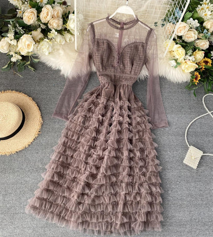 VAKKV Stylish A Line Long Sleeve Dress P261