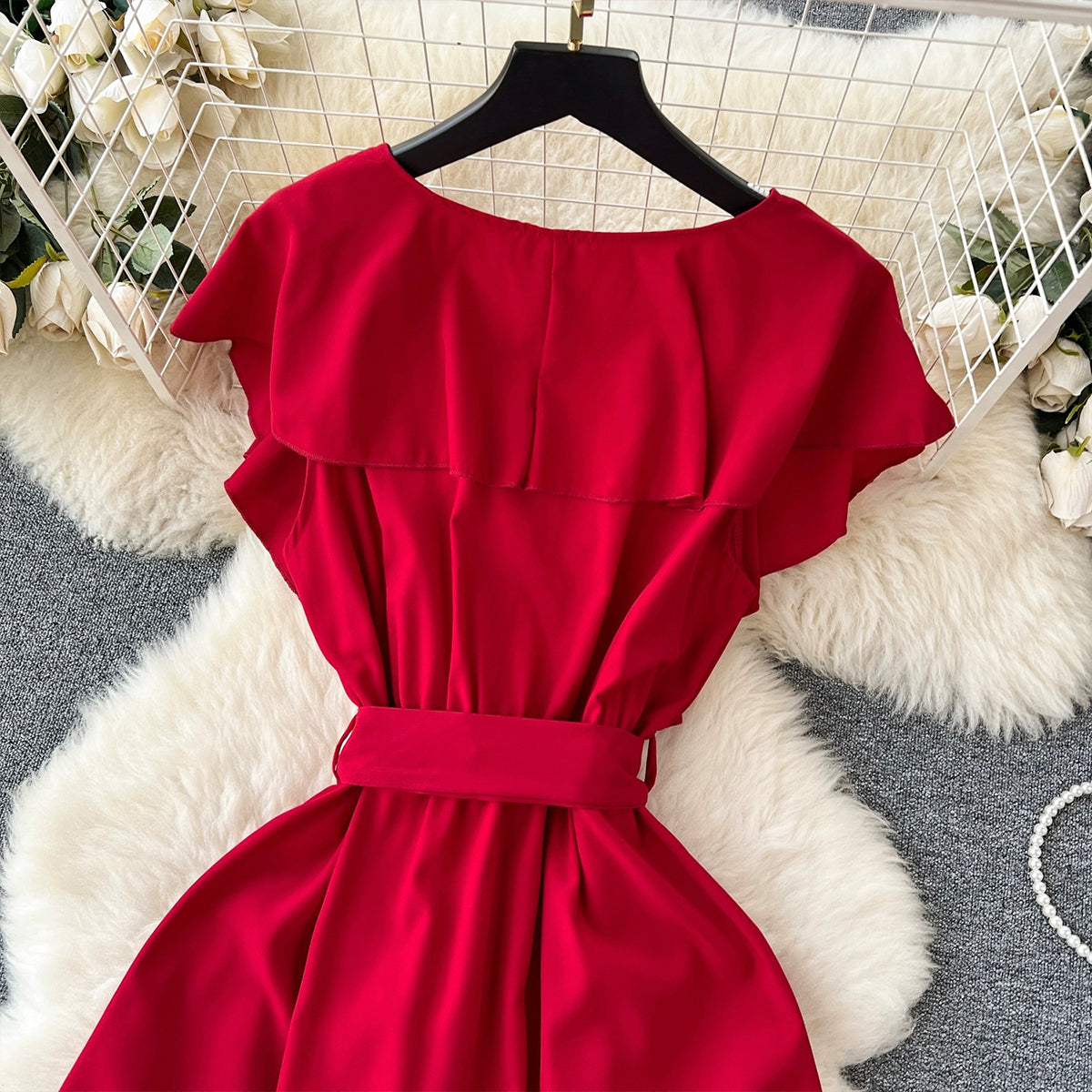 VAKKV Cute V-neck Dress, A-line Fashion Dress P262